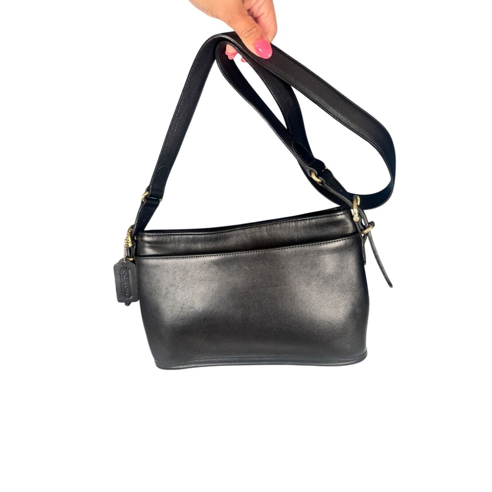 Vintage Coach Equestrian Black Leather Shoulder Bag Crossbody Purse Handbag